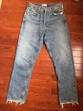 Agolde Vintage Wash Straight Jeans with Frayed Hem